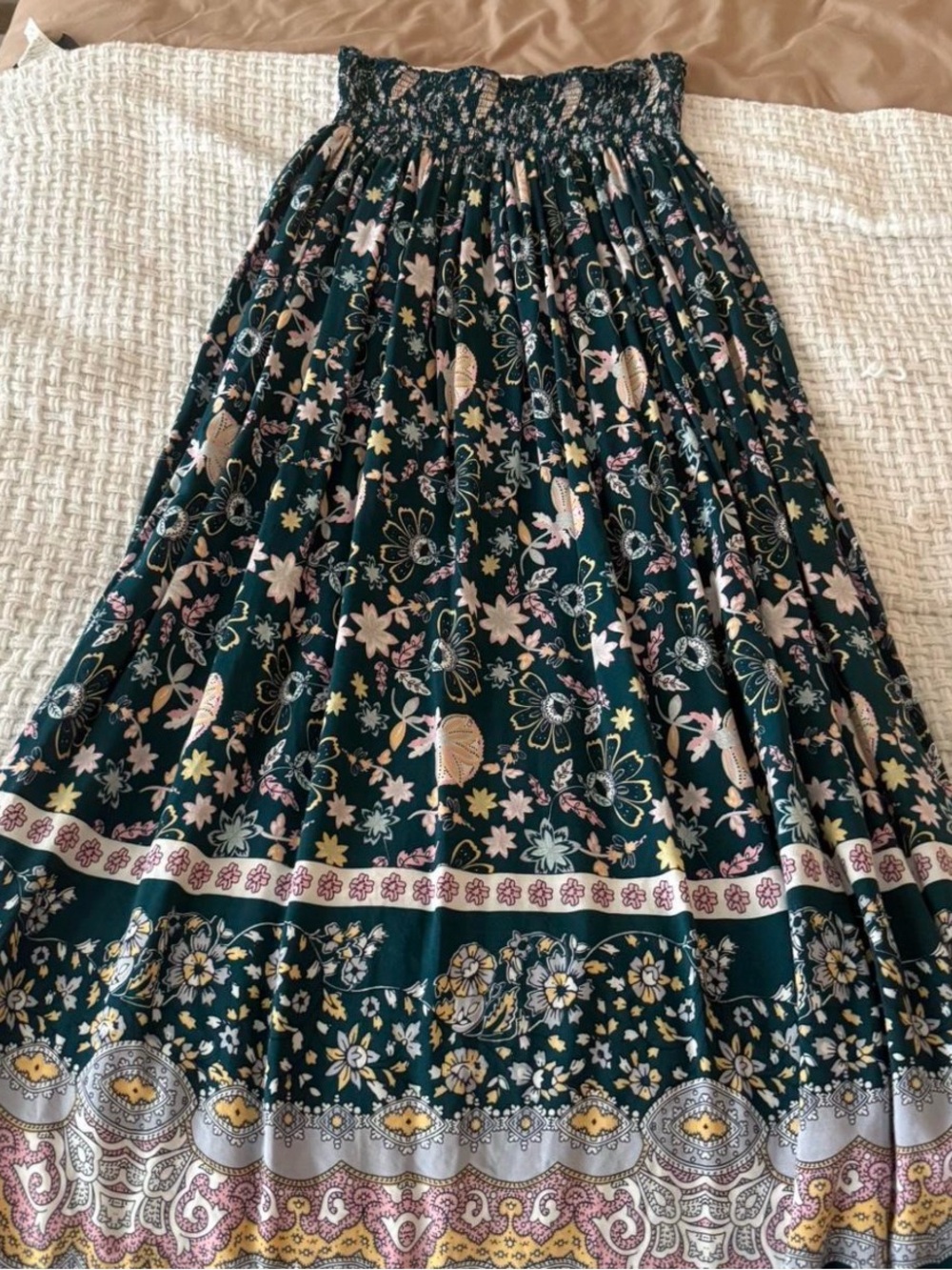 NATURAL LIFE Dark Teal Floral Smocked Maxi Skirt